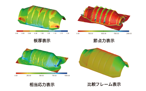 板厚表示 節点力表示 相当応力表示 比較フレーム表示