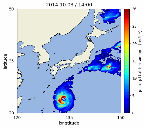 GSMaP降雨量データの可視化例